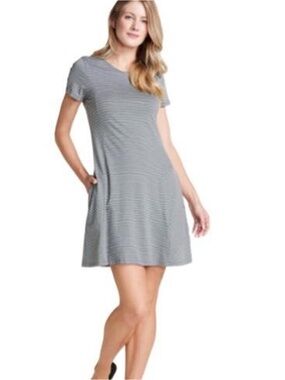Toad&Co Gray & White Striped Crewneck Tee
